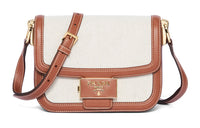 PRADA Leather Shoulder Bag Crossbody Bag Women's Beige Patchwork Cognac