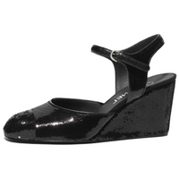 CHANEL 25C Spring Vacation Collection Wedge Heel High Heels 7.5cm Women's Black