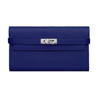 HERMES Kelly Wallet Mysore Goat Skin Wallet Women's M3 Blue Ink