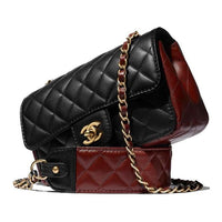 CHANEL Sheepskin Flap Bag Crossbody Handbag Women's Black Red