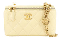 CHANEL Sheepskin Shoulder Bag Crossbody Bag Medium Size Women's Yellow