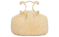 CELINE Triomphe Cow Leather Lining Velvet Clutch Women's Beige Natural
