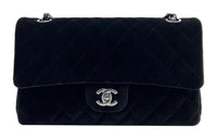 CHANEL Classic Flap CF Velvet Handbag Shoulder Bag Crossbody Bag Medium Size Women's Black