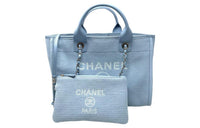CHANEL Canvas Tote Bag Shopping Bag Canvas Bag One Shoulder Handbag Small Size Women's Blue