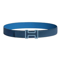 HERMES Calfskin Leather Belts Men's Dark Blue/Zelig Blue Width 3.8CM