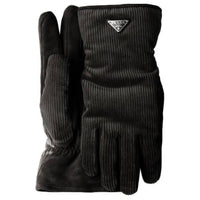 PRADA Corduroy, Fabric Knit Gloves Men's Black