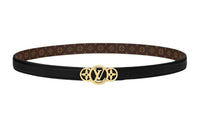 LOUIS VUITTON Logo Sign Leather Belts Women's Black Width: 2CM