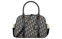 DIOR Oblique Print Bowling Bag, Handbag, Shoulder Bag, Crossbody Bag Large Size Women's Blue