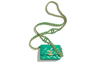 CHANEL Polished Lambskin One Shoulder Crossbody Clutches Women's Green