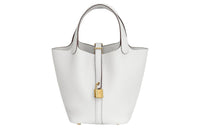 HERMES Picotin Clemence Bullock Leather Basket Bag Handbag Women's 0U New White White