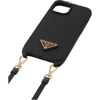 PRADA Leather Phone Case Black Gold Available For IPhone 14 Pro Black