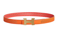 HERMES Individual Light Gold Buckle Epsom Calfskin Double-Sided Leather Belt Women's Orange Width: 2.4cm