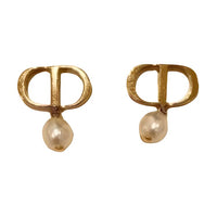 DIOR Resin Pearls Stud Earrings Women's Gold