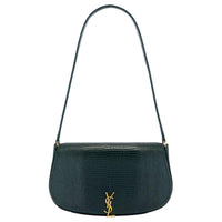 SAINT LAURENT High Shine Asian Water Lizard Shoulder Bag Women's Black