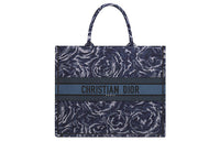 DIOR BookTote Pattern Embroidery Tote Bag Shopping Bag Handbag Large Size Women's Blue