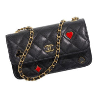 CHANEL Embossed Calfskin With Grains Shoulder Bag Crossbody Bag Regular Women's Black