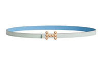 HERMES Bubble Buckle & Double-Sided Calfskin Leather Belts Women's Dusty Blue/Sky Blue Width: 1.3cm