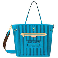 LOUIS VUITTON NEVERFULL Leather Trim Tote Bag, Shopping Bag, Handbag Medium Size Women's Blue