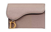 DIOR Saddle Goatskin Card Clip Card Holder Women's Taupe