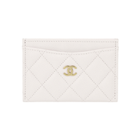 CHANEL Grain Calfskin Coin Purse, Card Holder Regular Women's White