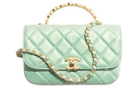 CHANEL Pearl Like Lambskin One Shoulder Handbag Women's Light Green