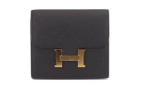 HERMES Constance Slim Epsom Leather Wallet Card Holder Coin Purse Women's Black