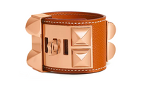 HERMES Calfskin Rose Gold-Plated Bangles Women's Brown