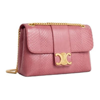 CELINE Python Skin Shoulder Bag Crossbody Bag Medium Size Women's Pink