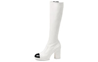 CHANEL Knee-high Boots Women's Black White