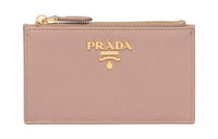 PRADA Leather Card Clip Card Holder Women's Pink Beige