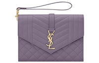 SAINT LAURENT Grained Calfskin Envelope Bag Clutches Women's Fuchsia