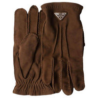 PRADA Suede Cashmere Enamel Gloves Men's Brown