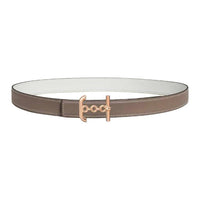 HERMES Metal Leather Belts Women's Taupe/White Width 2.4CM