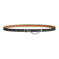 HERMES Calfskin Leather Belts Women's Black Width 1.3CM