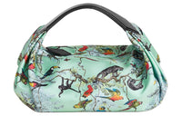 HERMES Balusoie Silk Patchwork Hunter Cow Leather Lunch Box Bag Handbag Women's Mint Green With Black Accents