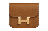 HERMES Constance Slim Epsom Leather Clutches Wallets Women's 37 Gold Gold Brown