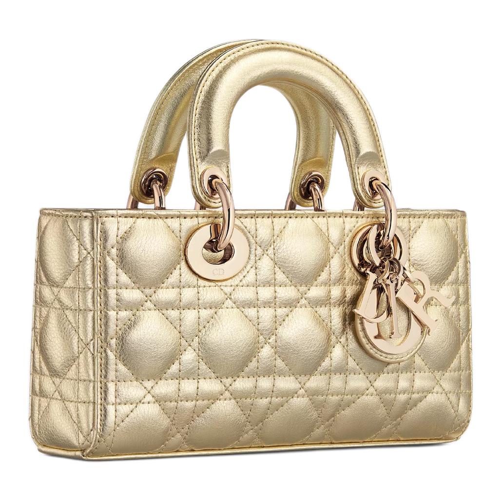 DIOR Lady D Joy Calfskin Lady Dior Bag, Shoulder Bag, Crossbody Bag, Handbag Small Size Women's Gold