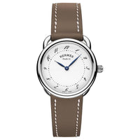 HERMES Wrist Watch Quartz Movement Cowhide Strap 28mm White Dial Women's Watch