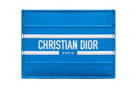 DIOR Cow Leather Card Clip Money Clip Card Holder Women's Fluorescent Blue