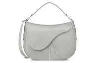 DIOR Saddle Grained Cow Leather Handbag Shoulder Bag Crossbody Bag Unisex Gray White