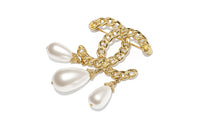 CHANEL Brooches Women's Gold/Pearl White