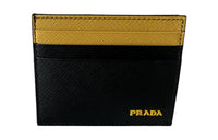 PRADA Leather Card Holder Women's Yellow/Black