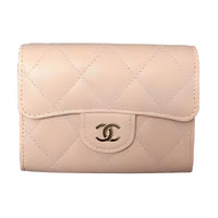 CHANEL Textured Calfskin Card Holder Wallet Women's Light Pink