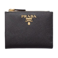 PRADA Leather Wallet Mini Women's Black & Light Pink