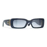 CHANEL Metal Acetate Rectangular Sunglasses Unisex Blue