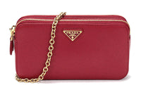 PRADA Cow Leather Shoulder Bag Women's Red