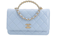 CHANEL Calfskin Coin Purse Handbag Women's Blue
