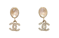 CHANEL Gemstone Rhinestones Earrings Women's Gold
