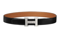 HERMES Medium Gray Buckle Togo Calfskin Double-Sided Belt Men's Brown/Black Width: 3.2cm