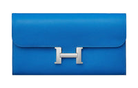 HERMES Constance Evercolor Cow Leather KangKang Wallet Women's T7 Bleu Hydra Mermaid Blue
